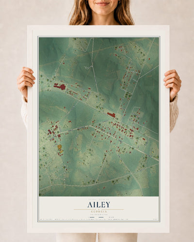 Ailey, Georgia map print, 24" x 36" W/ White Ayous Wood Frame mockup