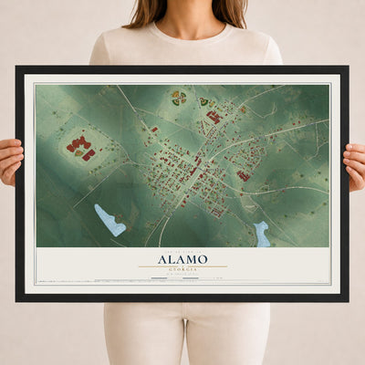 Alamo, Georgia map print, 18" x 24" W/ Black Ayous Wood Frame mockup