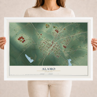 Alamo, Georgia map print, 18" x 24" W/ White Ayous Wood Frame mockup