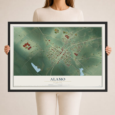Alamo, Georgia map print, 24" x 36" W/ Black Ayous Wood Frame mockup