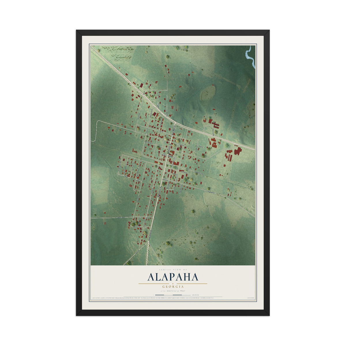 Alapaha, Georgia map print, 12" x 18" W/ Black Ayous Wood Frame mockup