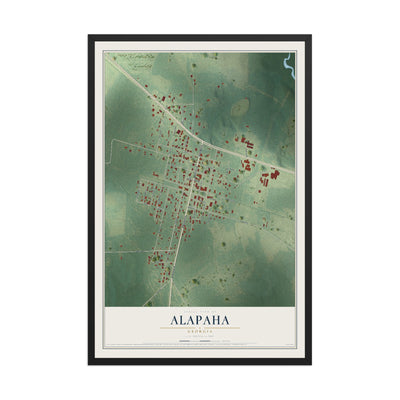 Alapaha, Georgia map print, 12" x 18" W/ Black Ayous Wood Frame mockup