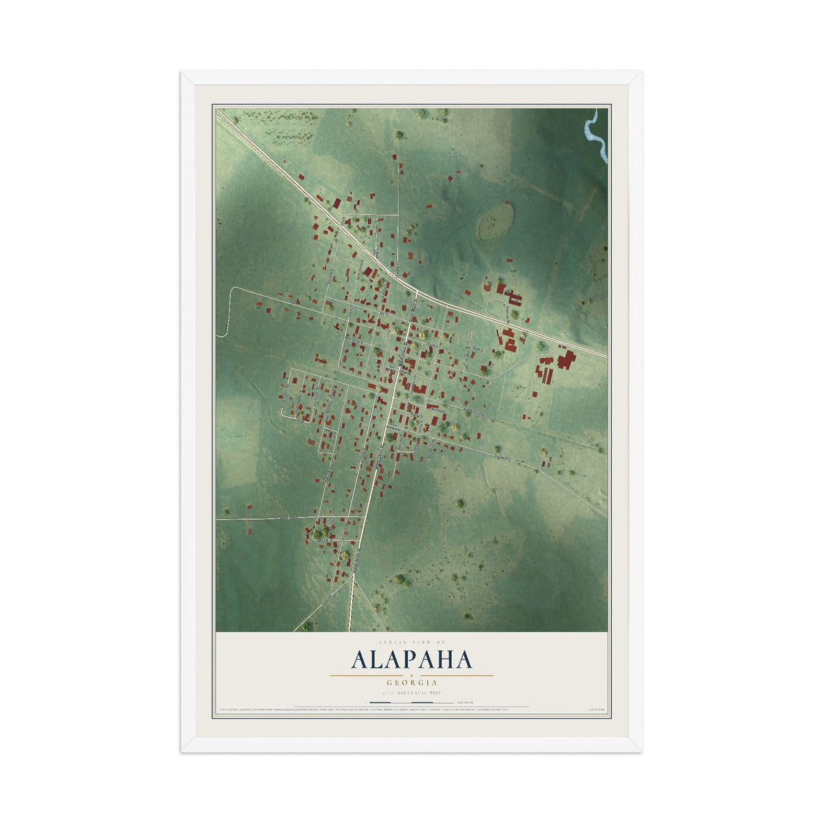 Alapaha, Georgia map print, 12" x 18" W/ White Ayous Wood Frame mockup