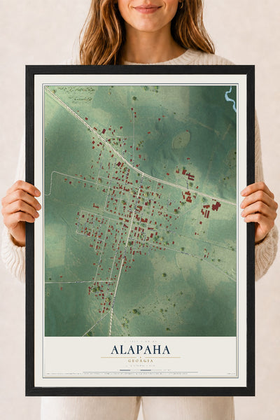 Alapaha, Georgia map print, 18" x 24" W/ Black Ayous Wood Frame mockup