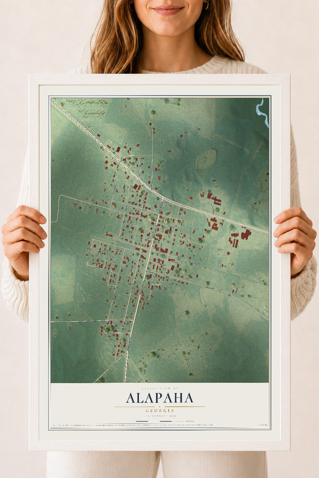 Alapaha, Georgia map print, 18" x 24" W/ White Ayous Wood Frame mockup