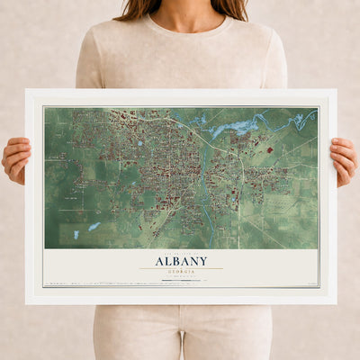 Albany, Georgia map print, 12" x 18" W/ White Ayous Wood Frame mockup