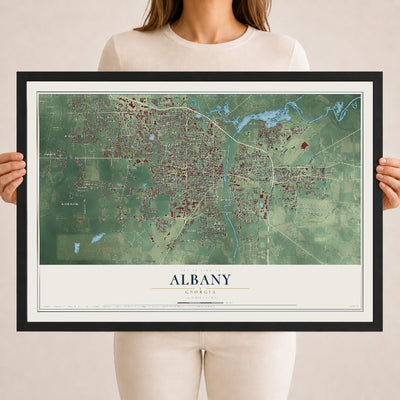 Albany, Georgia map print, 18" x 24" W/ Black Ayous Wood Frame mockup