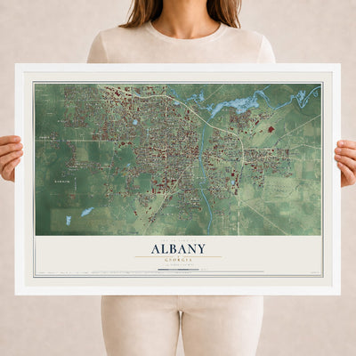 Albany, Georgia map print, 18" x 24" W/ White Ayous Wood Frame mockup