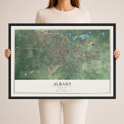 Albany, Georgia map print, 24" x 36" W/ Black Ayous Wood Frame mockup