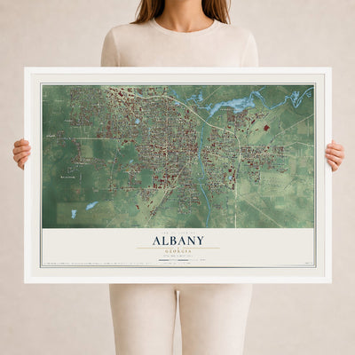 Albany, Georgia map print, 24" x 36" W/ White Ayous Wood Frame mockup