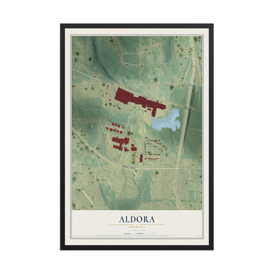Aldora, Georgia map print, 12" x 18" W/ Black Ayous Wood Frame mockup