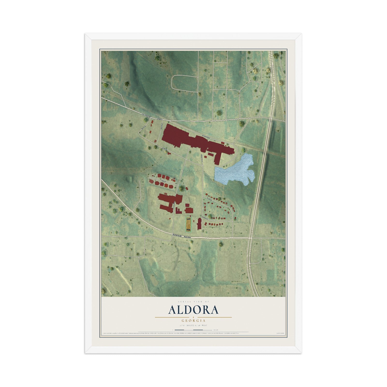 Aldora, Georgia map print, 12" x 18" W/ White Ayous Wood Frame mockup