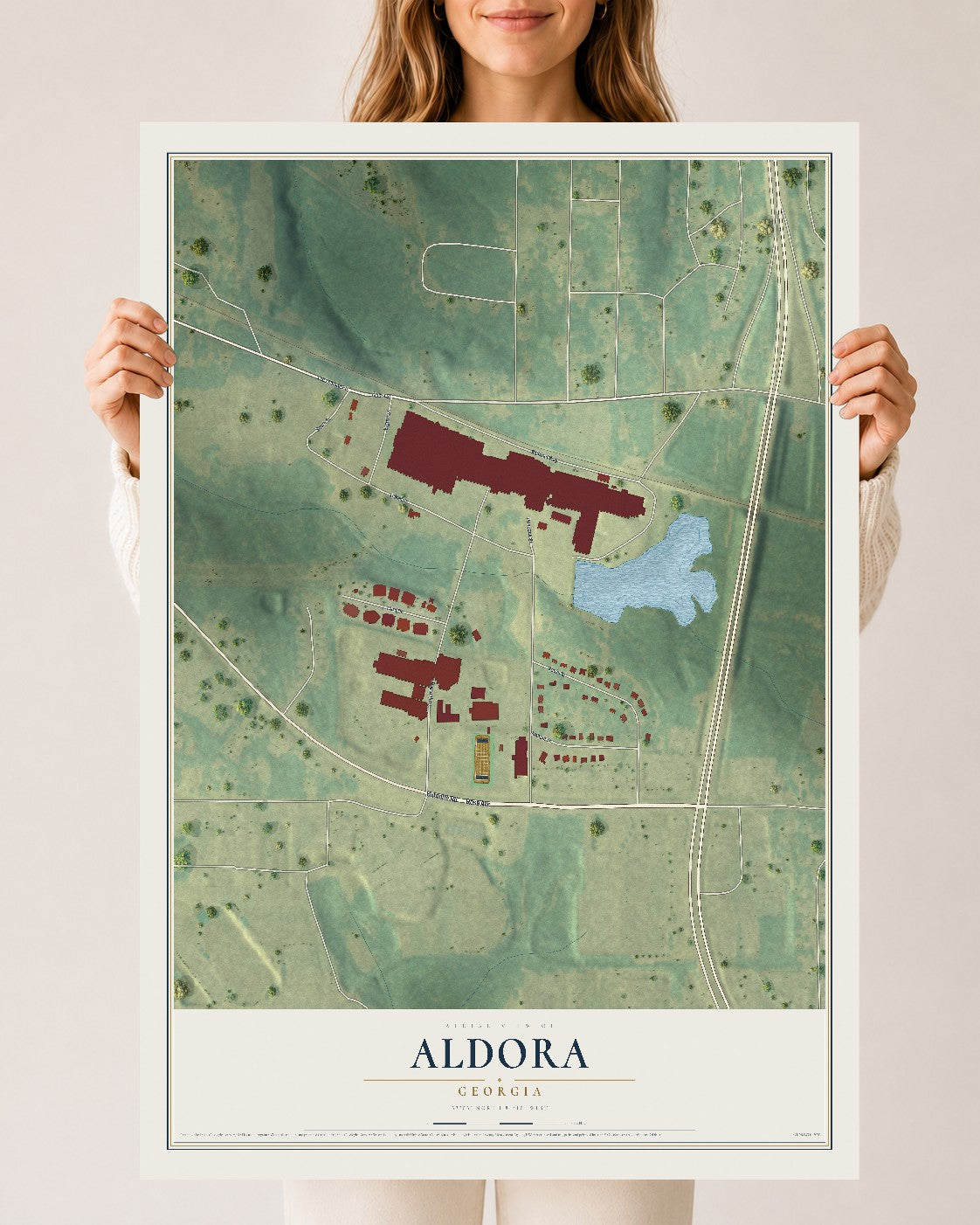 Aldora, Georgia map print, 24" x 36" Archival Matte Print mockup