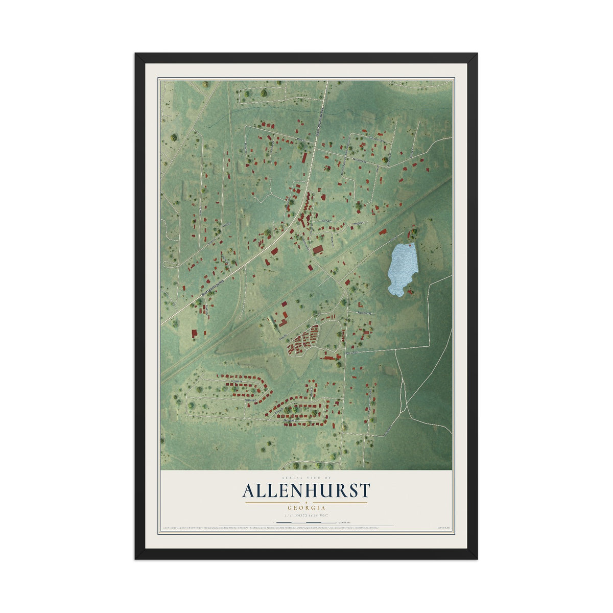 Allenhurst, Georgia map print, 12" x 18" W/ Black Ayous Wood Frame mockup