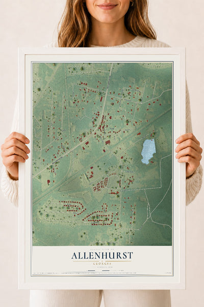 Allenhurst, Georgia map print, 18" x 24" W/ White Ayous Wood Frame mockup