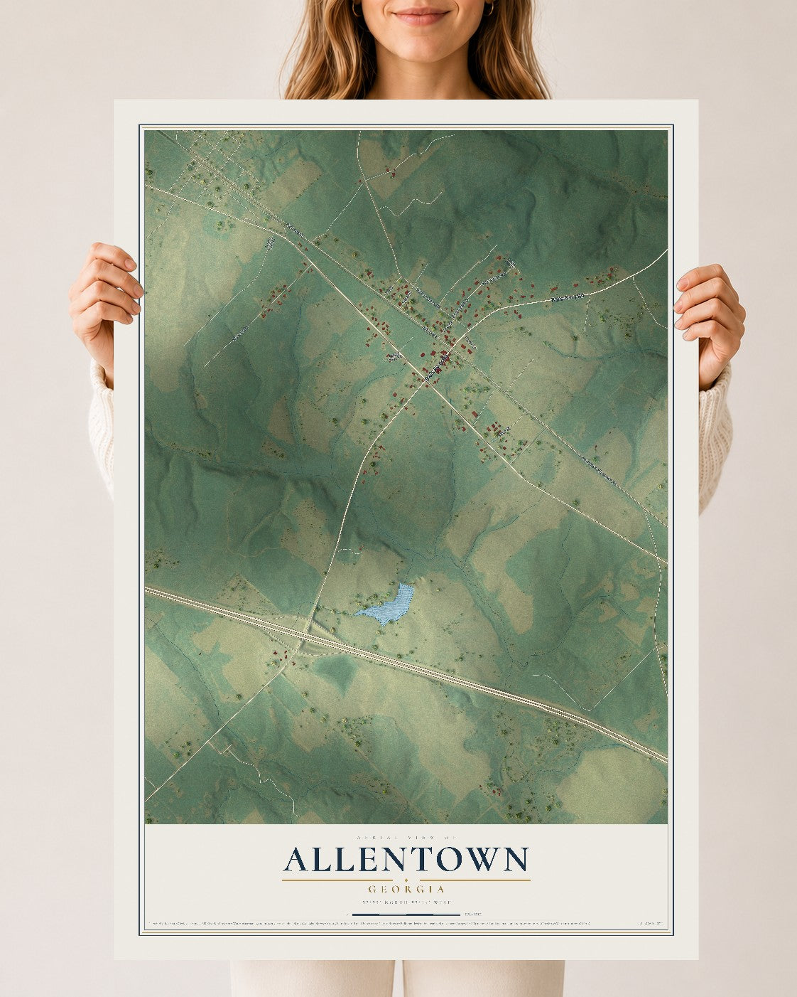 Allentown, Georgia map print, 24" x 36" Archival Matte Print mockup