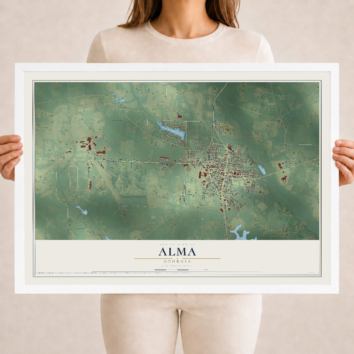 Alma, Georgia map print, 18" x 24" W/ White Ayous Wood Frame mockup