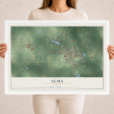 Alma, Georgia map print, 18" x 24" W/ White Ayous Wood Frame mockup