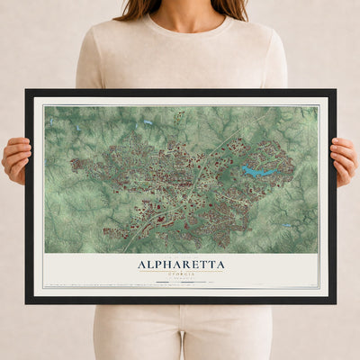 Alpharetta, Georgia map print, 12" x 18" W/ Black Ayous Wood Frame mockup