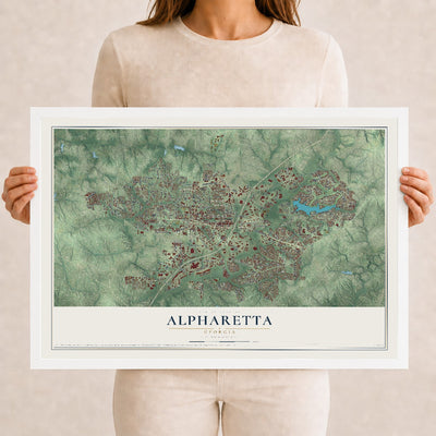 Alpharetta, Georgia map print, 12" x 18" W/ White Ayous Wood Frame mockup