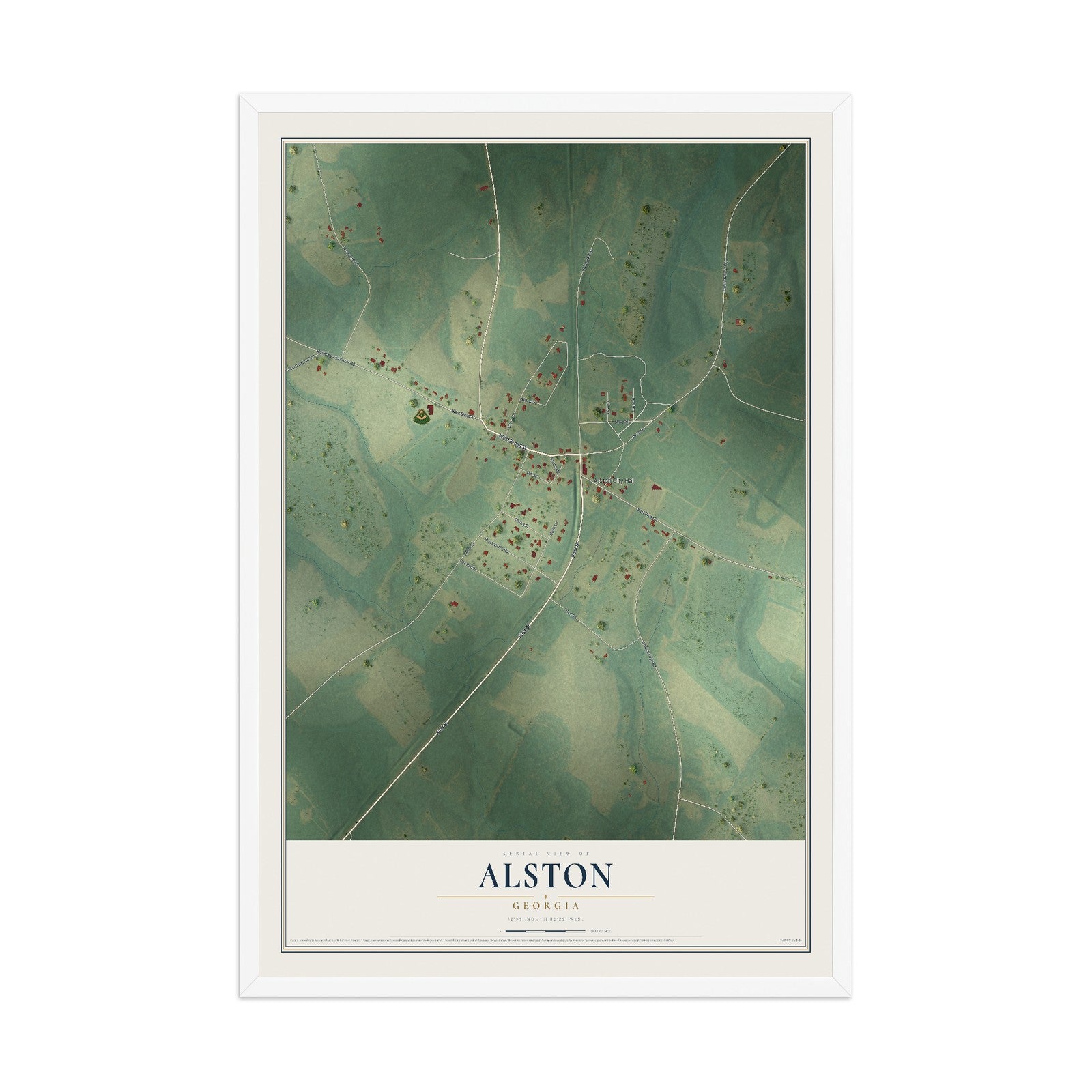 Alston, Georgia map print, 12" x 18" W/ White Ayous Wood Frame mockup