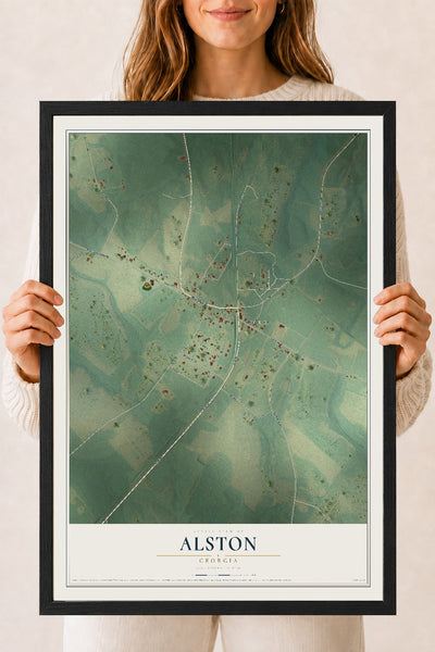 Alston, Georgia map print, 18" x 24" W/ Black Ayous Wood Frame mockup