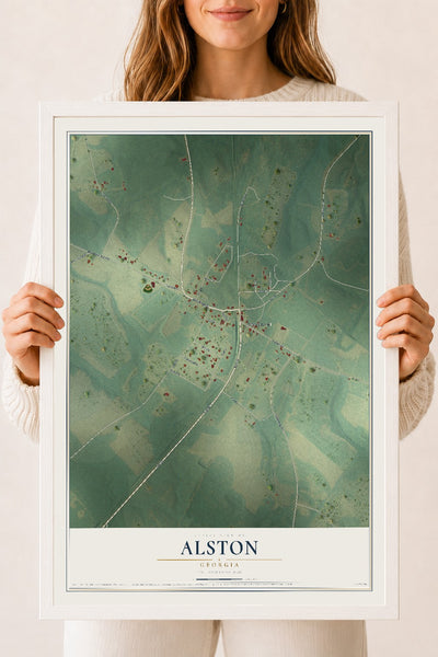 Alston, Georgia map print, 18" x 24" W/ White Ayous Wood Frame mockup