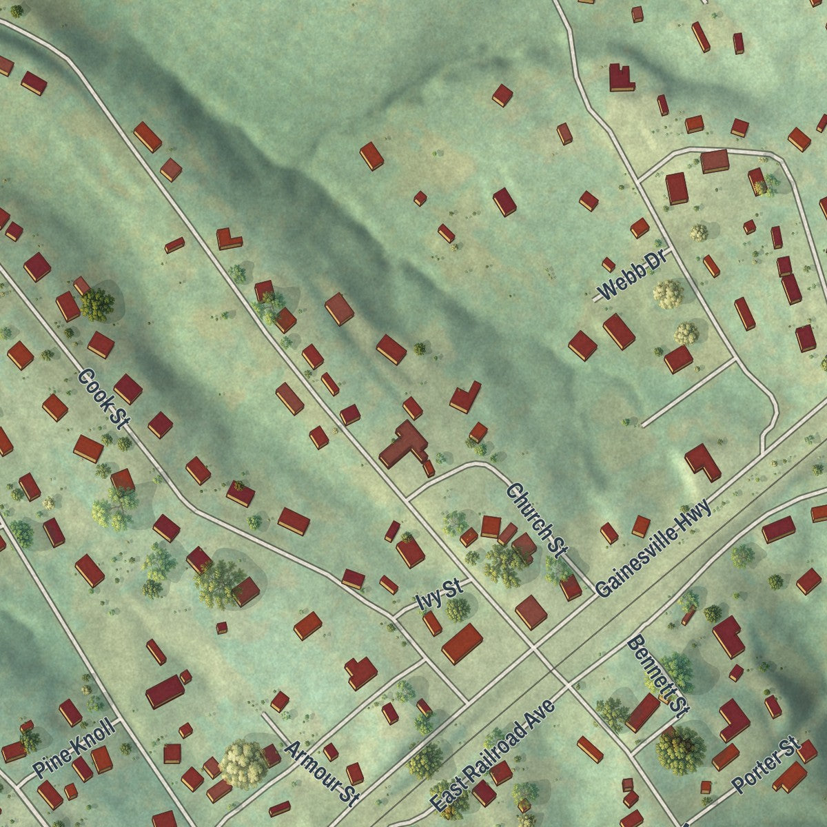 Close-up 1 of the Alto, Georgia map artwork