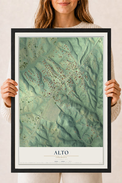 Alto, Georgia map print, 18" x 24" W/ Black Ayous Wood Frame mockup