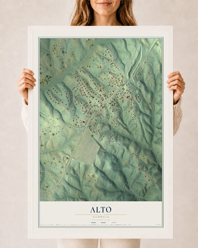 Alto, Georgia map print, 24" x 36" W/ White Ayous Wood Frame mockup