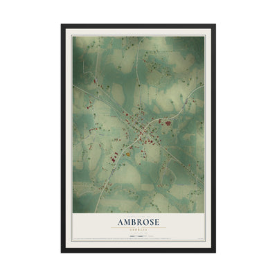 Ambrose, Georgia map print, 12" x 18" W/ Black Ayous Wood Frame mockup