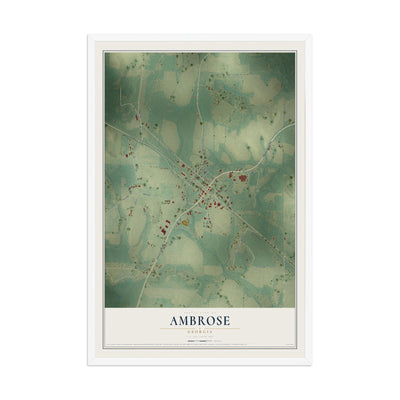 Ambrose, Georgia map print, 12" x 18" W/ White Ayous Wood Frame mockup