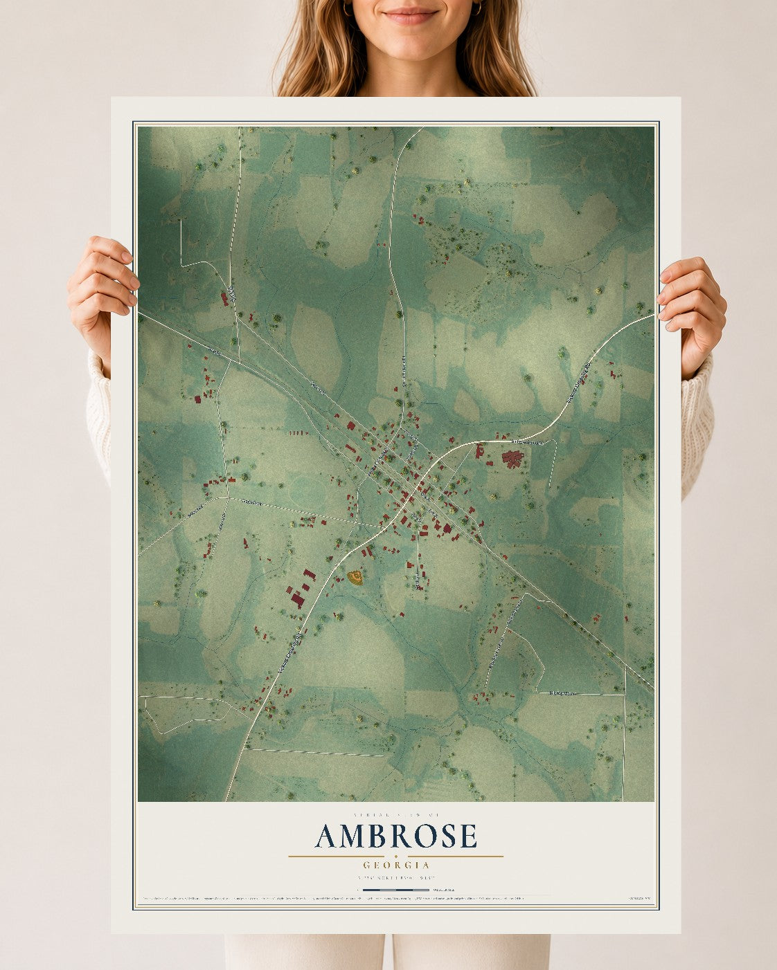 Ambrose, Georgia map print, 24" x 36" Archival Matte Print mockup