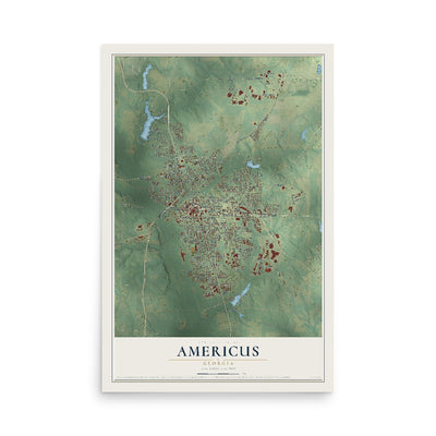 Americus, Georgia map print, 12" x 18" Archival Matte Print mockup