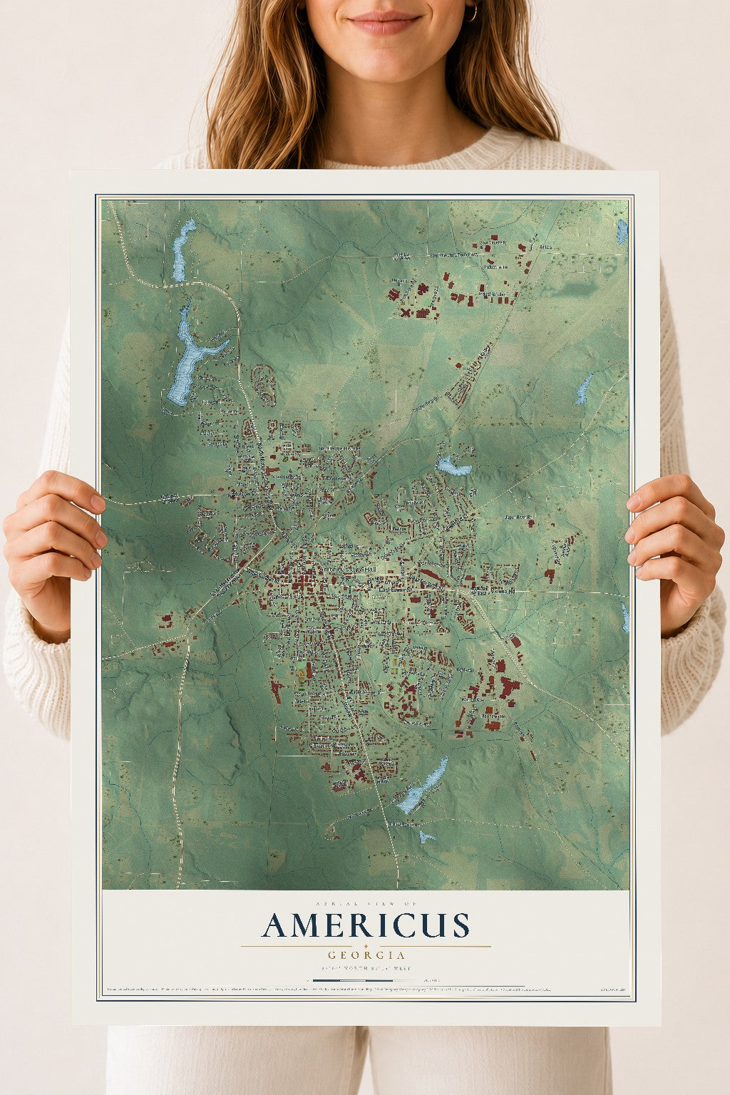 Americus, Georgia map print, 18" x 24" Archival Matte Print mockup