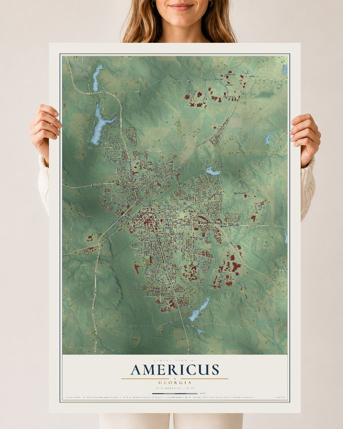 Americus, Georgia map print, 24" x 36" Archival Matte Print mockup