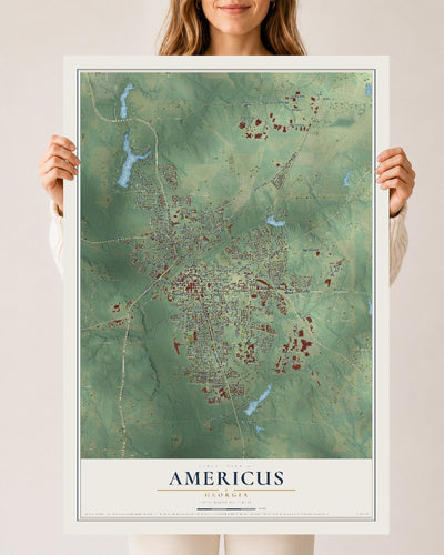Americus, Georgia map print, 24" x 36" Archival Matte Print mockup