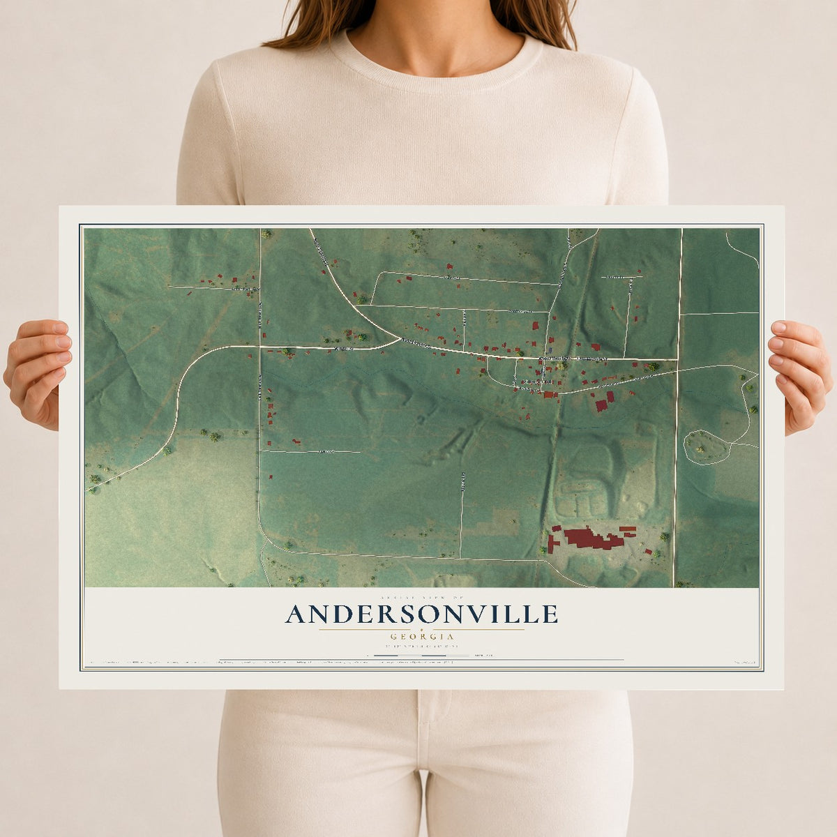 Andersonville, Georgia map print, 12" x 18" Archival Matte Print mockup