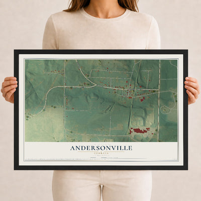 Andersonville, Georgia map print, 12" x 18" W/ Black Ayous Wood Frame mockup
