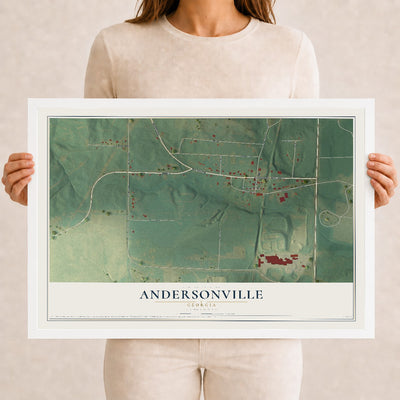 Andersonville, Georgia map print, 12" x 18" W/ White Ayous Wood Frame mockup