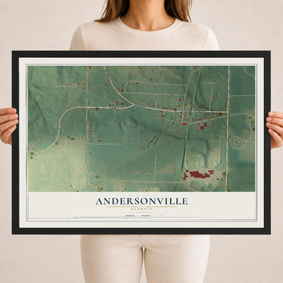 Andersonville, Georgia map print, 18" x 24" W/ Black Ayous Wood Frame mockup
