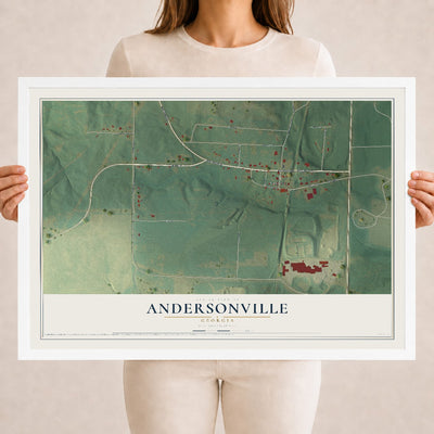 Andersonville, Georgia map print, 18" x 24" W/ White Ayous Wood Frame mockup