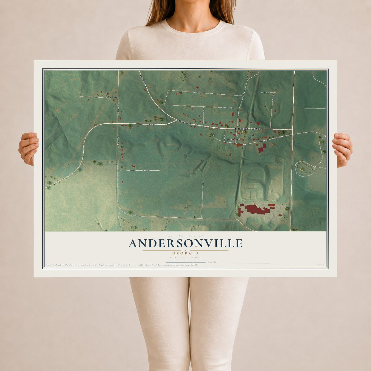 Andersonville, Georgia map print, 24" x 36" Archival Matte Print mockup