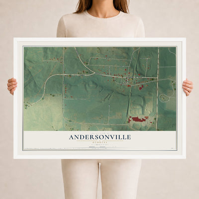 Andersonville, Georgia map print, 24" x 36" W/ White Ayous Wood Frame mockup