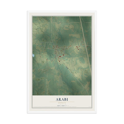 Arabi, Georgia map print, 12" x 18" W/ White Ayous Wood Frame mockup
