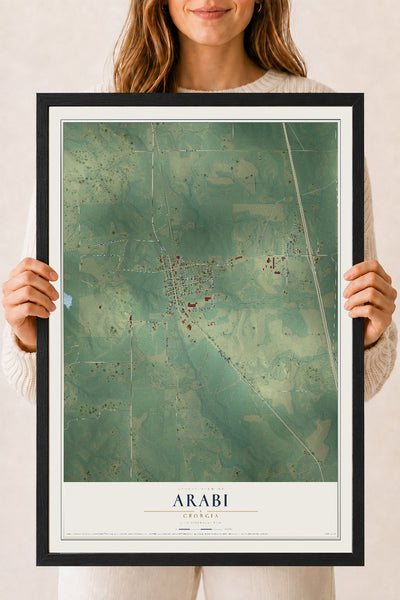 Arabi, Georgia map print, 18" x 24" W/ Black Ayous Wood Frame mockup