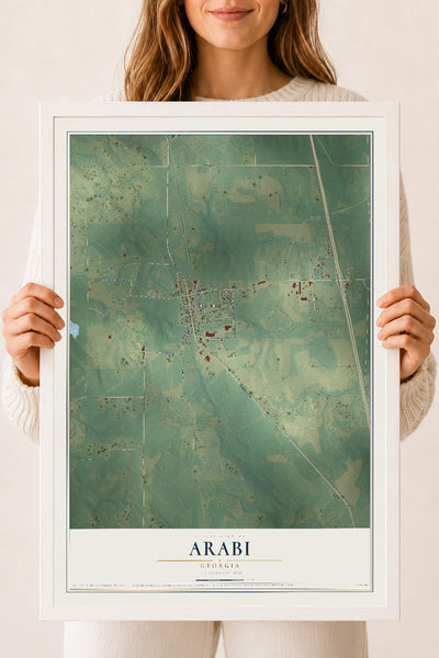 Arabi, Georgia map print, 18" x 24" W/ White Ayous Wood Frame mockup