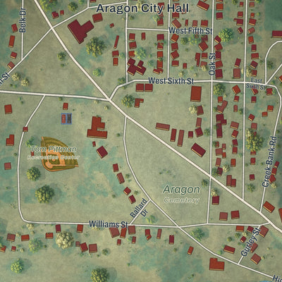 Close-up 1 of the Aragon, Georgia map artwork