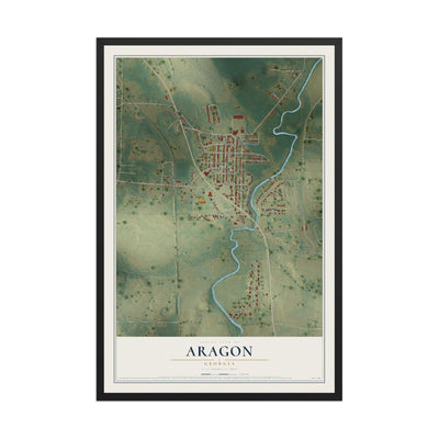 Aragon, Georgia map print, 12" x 18" W/ Black Ayous Wood Frame mockup