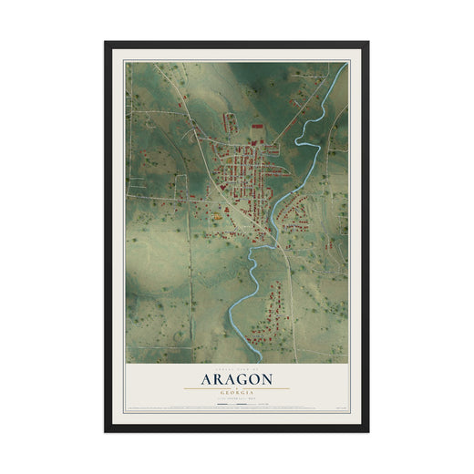 Map of Aragon, Georgia, 12 x 18 inch print in a black wood frame
